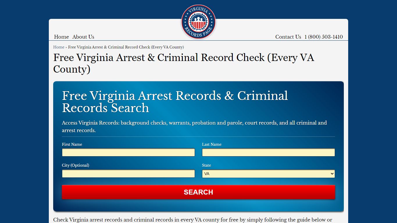 Free Virginia Arrest & Criminal Record Check (Every VA County)